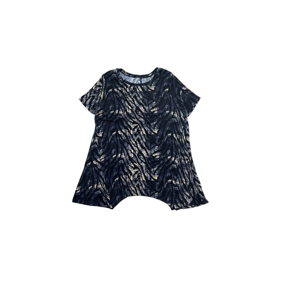 New Directions XL Black & Beige Zebra Print Short Sleeve Tunic Top 1754
